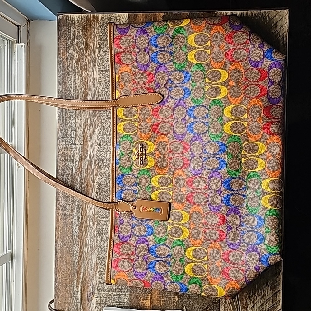 Coach City Tote In Rainbow Signature Canvas